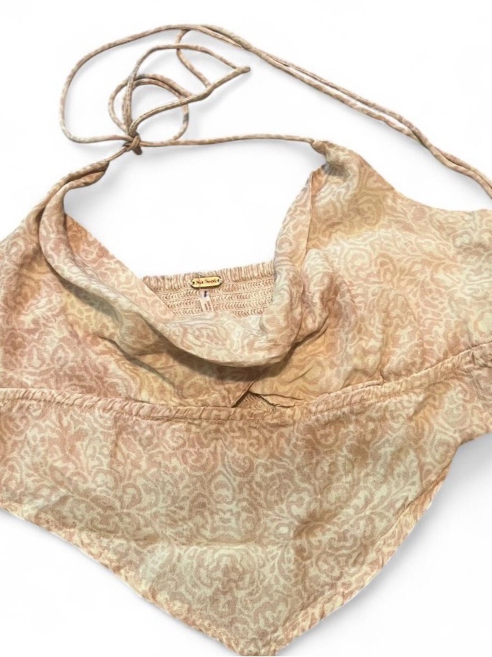 Free People Beige & Light Pink Paisley Halter Crop Top bohoglam
